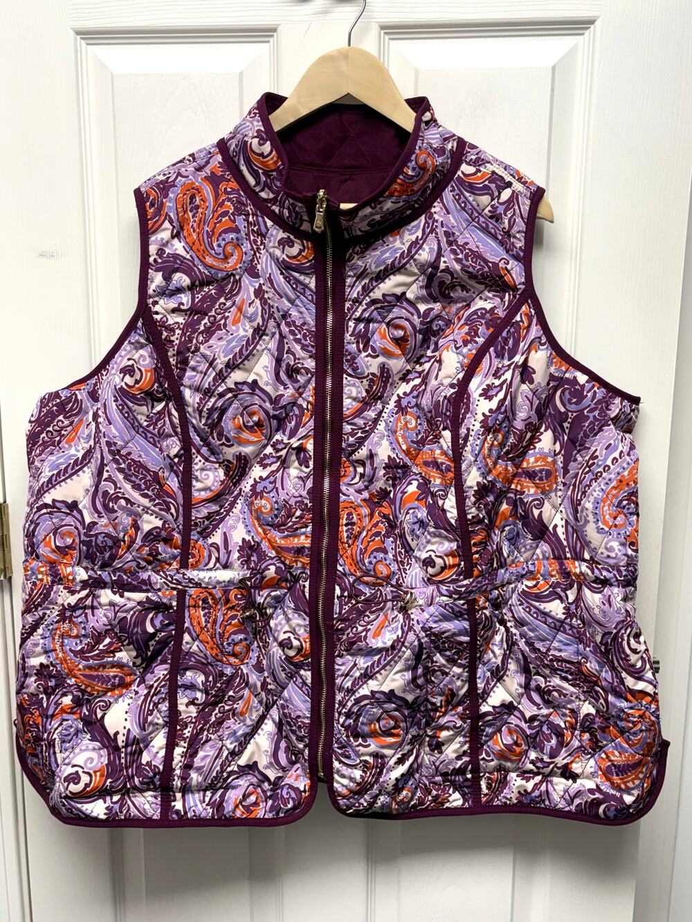 Isaac Mizrahi Live Vest NWOT Reversible Quilted 3X Purple Paisley Faux Suede Zip